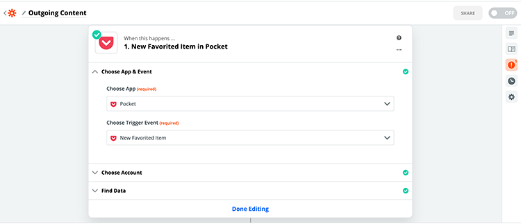 zapier pocket new favorited item