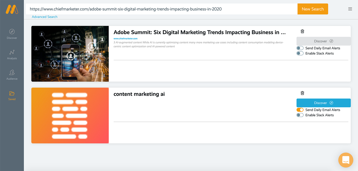 Save searches in MarketChorus Resonance as automated alerts
