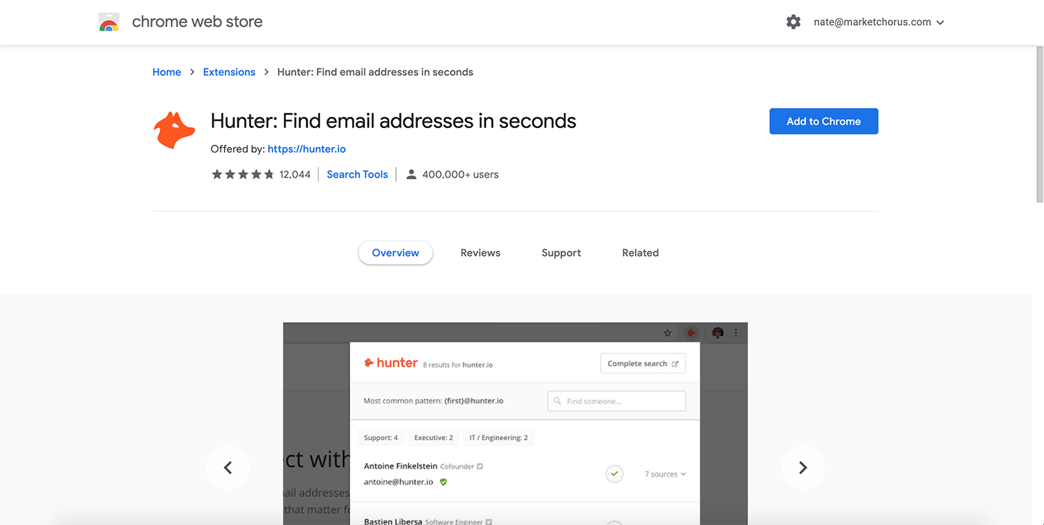 download the hunter.io chrome extension